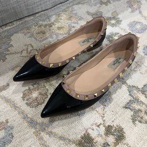 Valentino Garavani Black and Gold Studded Flats - NWOT